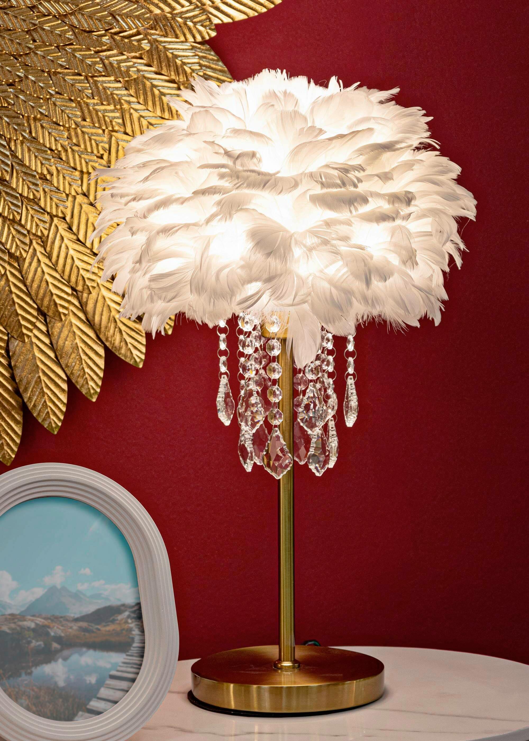 Tischleuchte Diamon Weiß, Goldfarben B: 30 cm - Goldfarben/Weiß, Basics, Kunststoff/Metall (30/55/30cm)