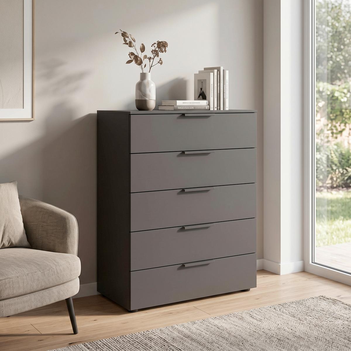 Kommode 80 cm Flipp Graphitfarben - Graphitfarben/Schwarz, MODERN, Holzwerkstoff (80/100/42cm) - Rauch Möbel