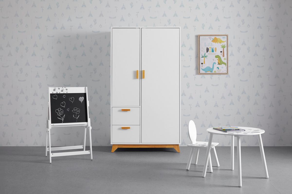 Šatní skříň MILAN 100cm - bílá/přírodní barvy, Moderní, dřevo (100/180/52cm) - Modern Living