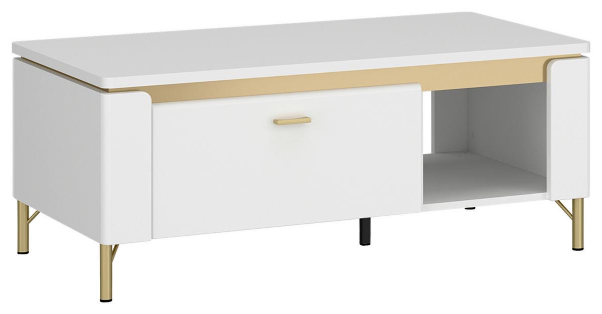 Couchtisch Lazio Weiß B: 110,4 Cm - Weiß Hochglanz/Goldfarben, Trend, Holzwerkstoff/Metall (110,4/46/65cm)