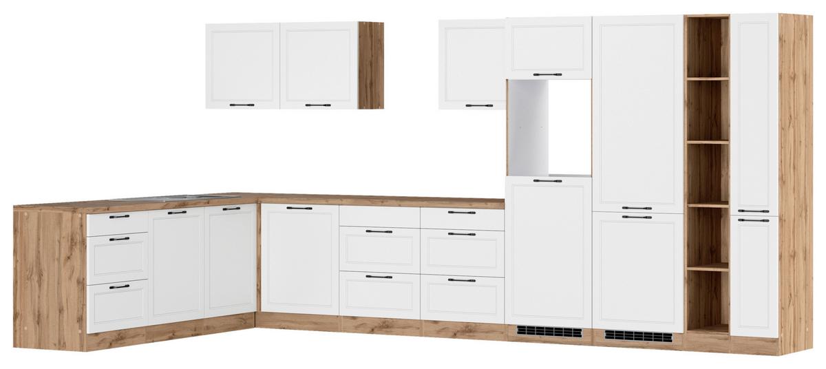 Eckküche Meran Mit Spüle 240x420 Cm Weiß/eiche Dekor - Eiche Wotan/Weiß, LIFESTYLE, Holzwerkstoff (240/420cm) - Held