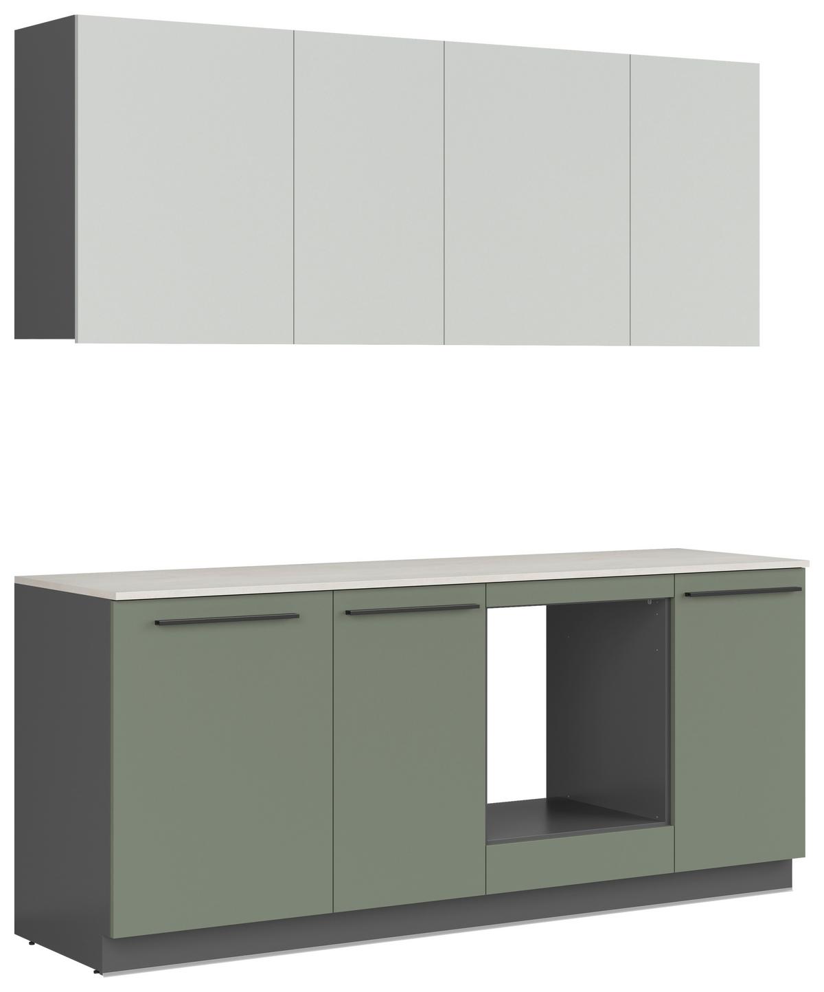 Küchenblock Milino Small-Smg/pg - Dunkelgrün/Graphitfarben, Basics, Holzwerkstoff (210cm) - Visiona
