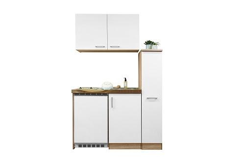 Miniküche mit Kühlschrank + Kochfeld 130 cm Weiß/Eiche - Edelstahlfarben/Eichefarben, MODERN, Holzwerkstoff/Metall (130cm) - Respekta