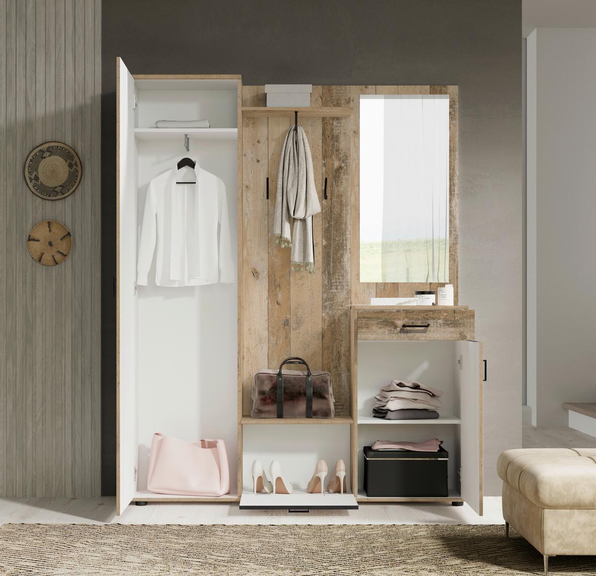 Garderobe Hanna Eiche Artisan/Weiß B: 145 cm - Weiß/Eiche Artisan, Design, Holzwerkstoff (145/184/29cm) - MID.YOU