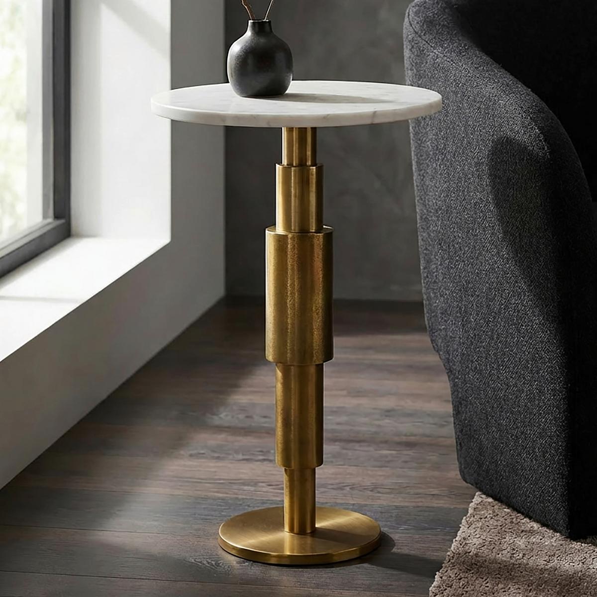 BEISTELLTISCH Weiß L: 37cm - Goldfarben/Weiß, Design, Stein/Metall (37/37/59cm) - Livetastic