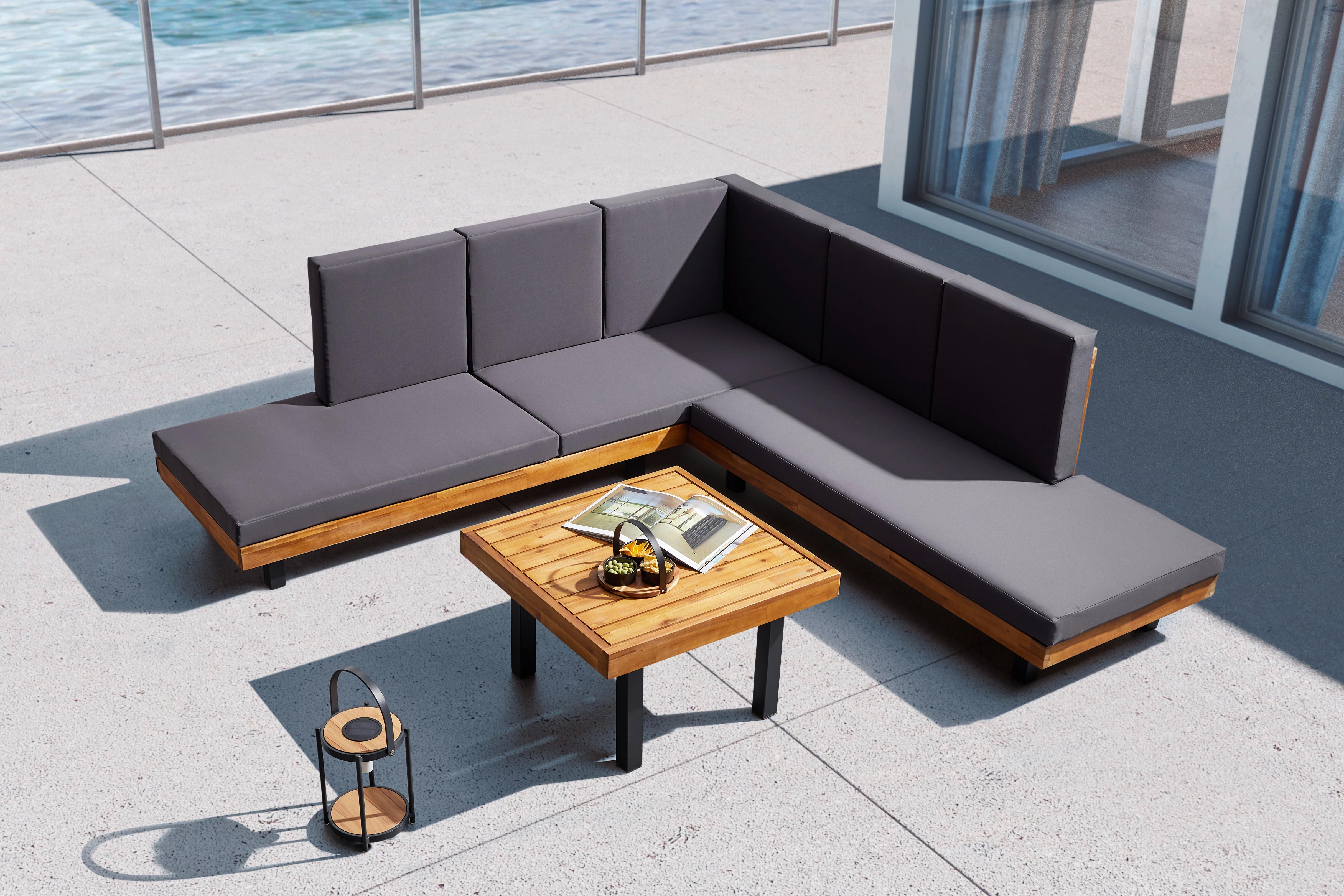 Zahradní sedací souprava GIANNY - šedá/barvy akácie, Moderní, kov/dřevo (232/72/72cm) - Bessagi Garden