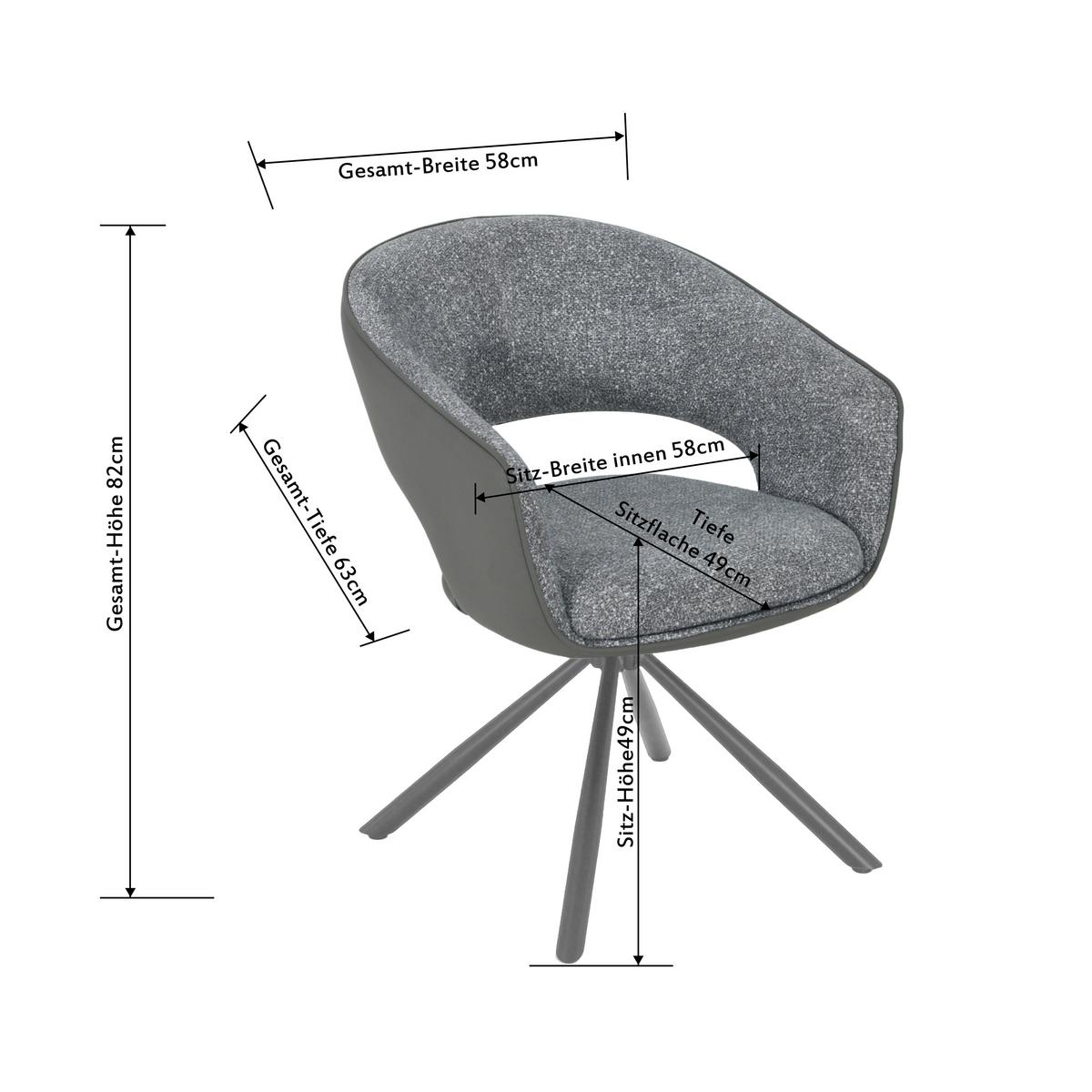 Armlehnstuhl Alva Leinenoptik Grau, B: 58 cm - Dunkelgrau/Grau, LIFESTYLE, Holz/Textil (58/83/62cm) - Livetastic