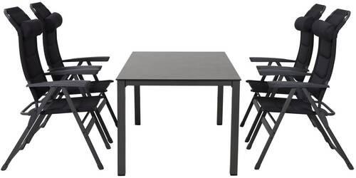 Gartengarnitur 5-Tlg. Aluminium Kunststoff Mitpolster - Anthrazit/Schwarz, KONVENTIONELL, Kunststoff/Textil - Siena Garden