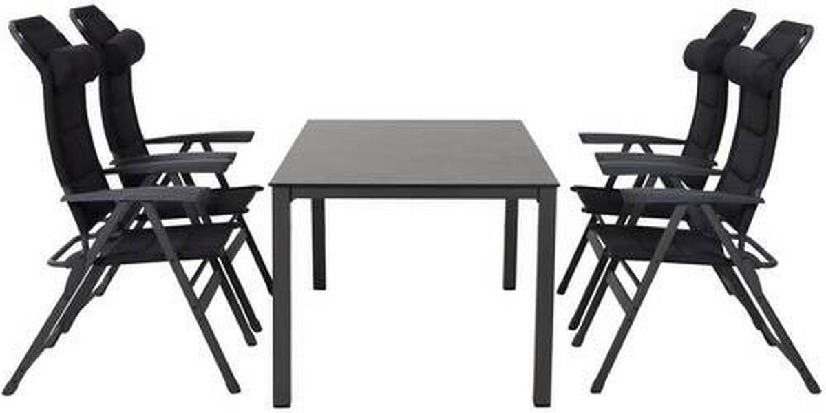 Gartengarnitur 5-tlg. Aluminium Kunststoff Mitpolster - Anthrazit/Schwarz, KONVENTIONELL, Kunststoff/Textil - Siena Garden