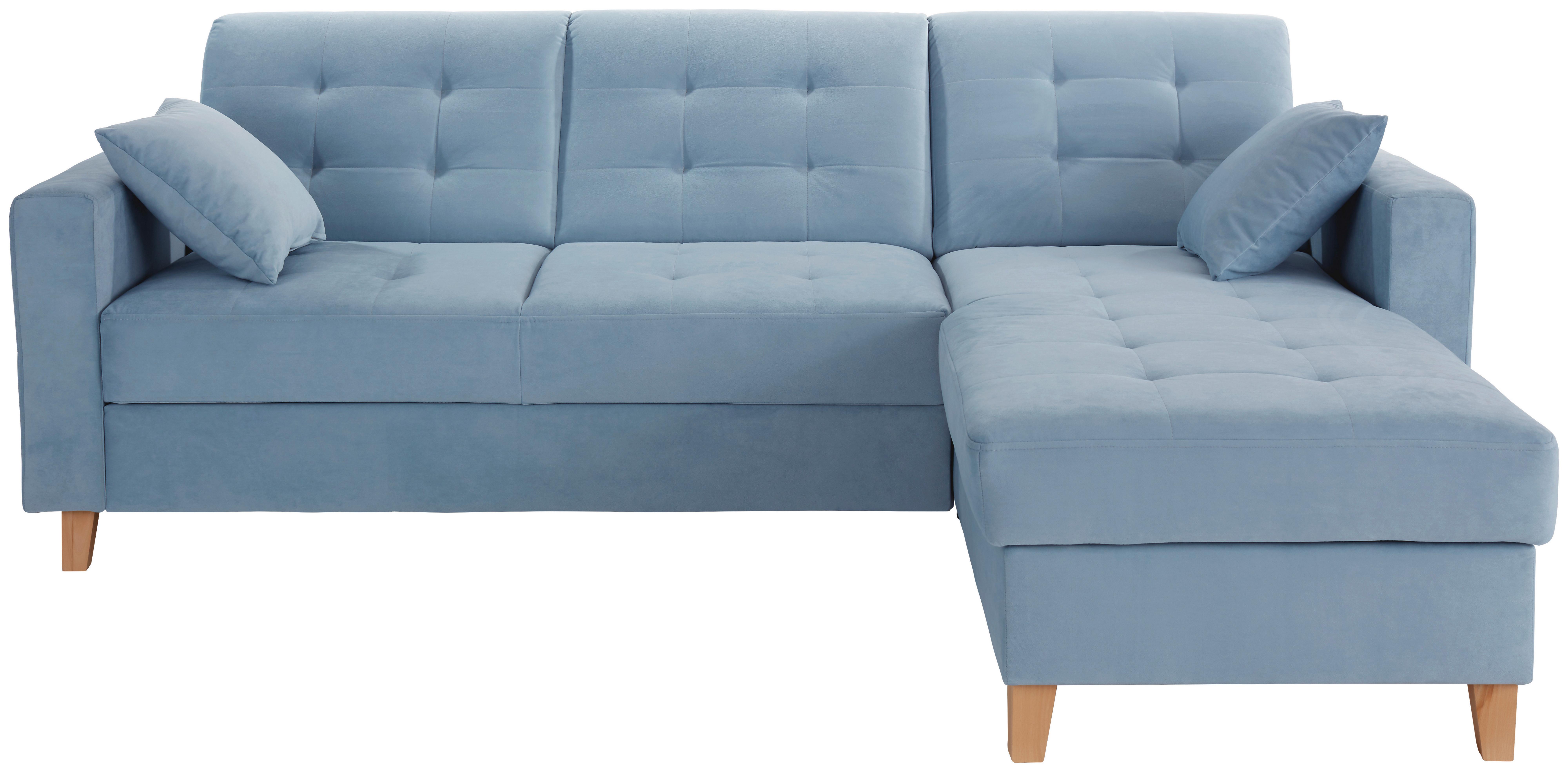 Rohová sedačka BJORN, oboustranná, sv.modrý samet - přírodní barvy/světle modrá, Design, dřevo/textil (231/160cm) - Based