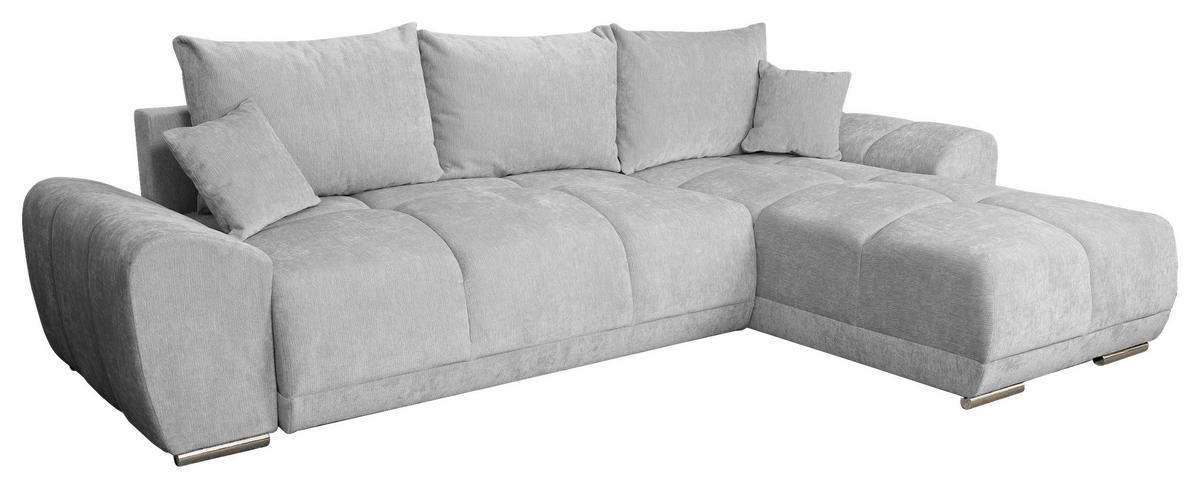 ECKSCHLAFSOFA Ramon, Hellgrau S: 296x182 cm - Chromfarben/Beige, Trend, Textil (296/182cm)