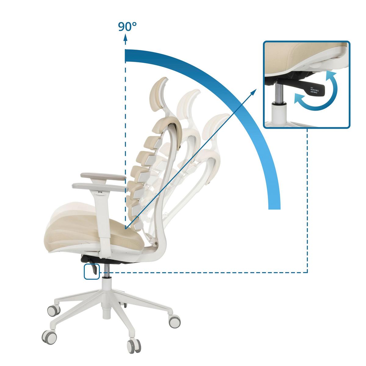 Drehstuhl Ergo Line W Beige B: 67 Cm - Beige/Weiß, MODERN, Kunststoff/Textil (67/116 - 133/65cm) - MID.YOU