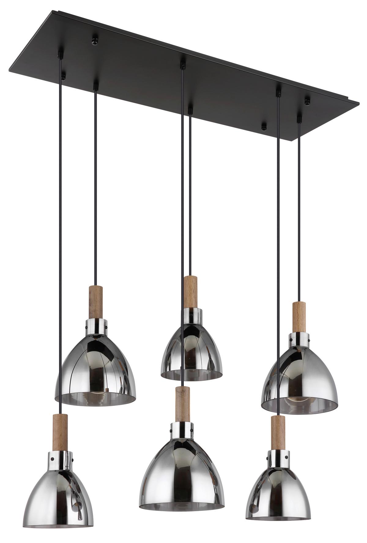 Függőlámpa 15550-6h - fekete, Design, faalapú anyag/Üveg (80/30/120cm) - Globo