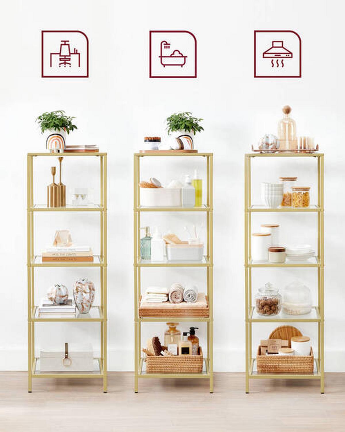 Regal B: 40 cm Goldfarben - Goldfarben, Trend, Glas/Metall (40/124,5/30cm) - Boxxx