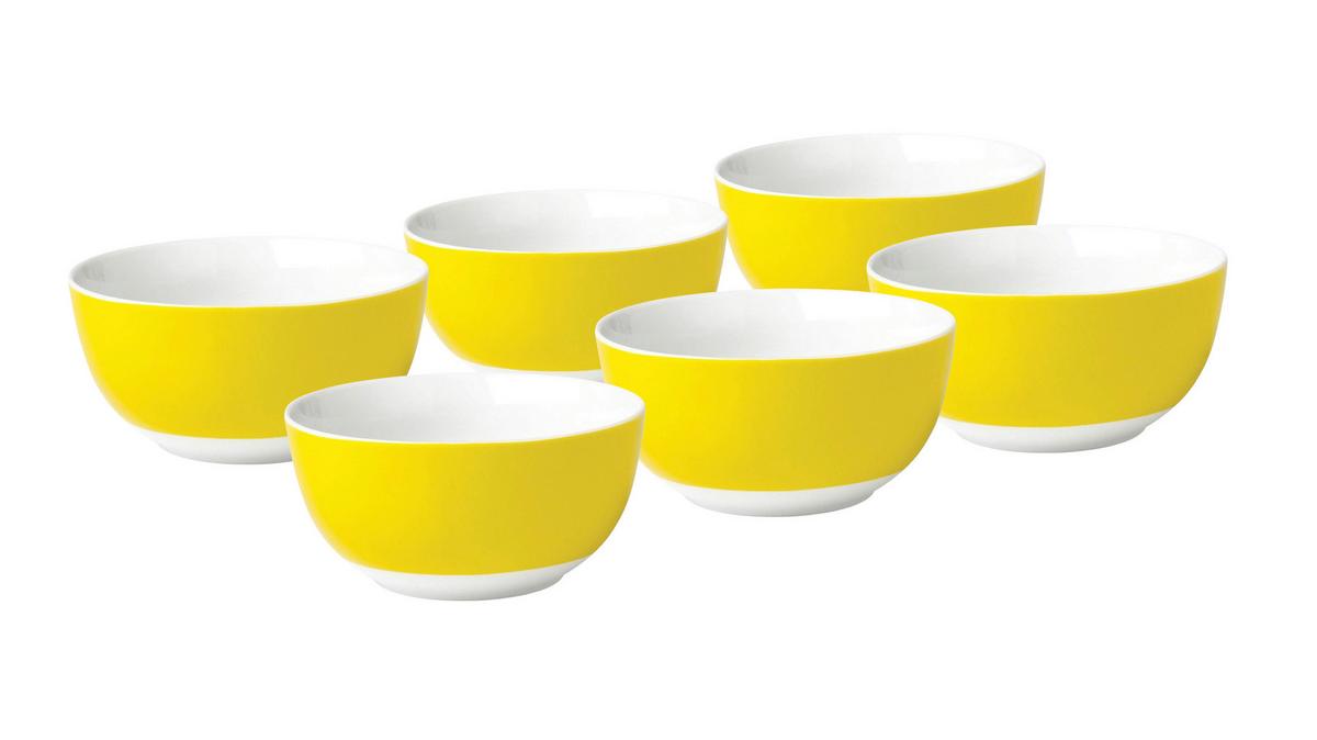 Müslischalenset Gelb Weiß 6-Teilig D: 14 Cm - Gelb/Weiß, Basics, Keramik (14/6cm) - Van Well
