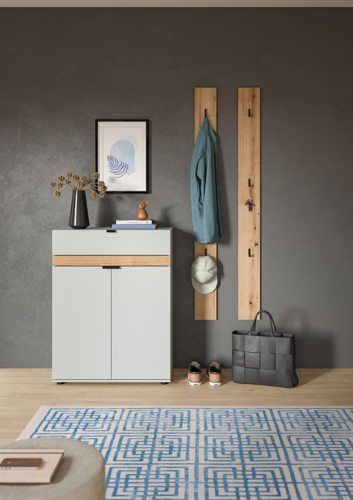 Garderobe Naro Weiß /Eiche dunkel Dekor B: 150cm - Eiche dunkel/Grau, Design, Holzwerkstoff (150/194/37cm) - Livetastic