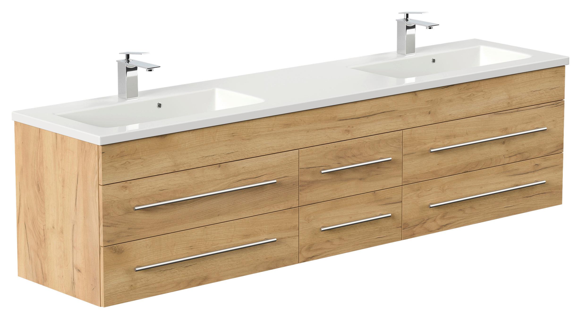 WASCHTISCHKOMBI Geant, Eichefarben B: 200 cm - Eichefarben/Weiß, Basics, Holzwerkstoff/Stein (200cm) - MID.YOU