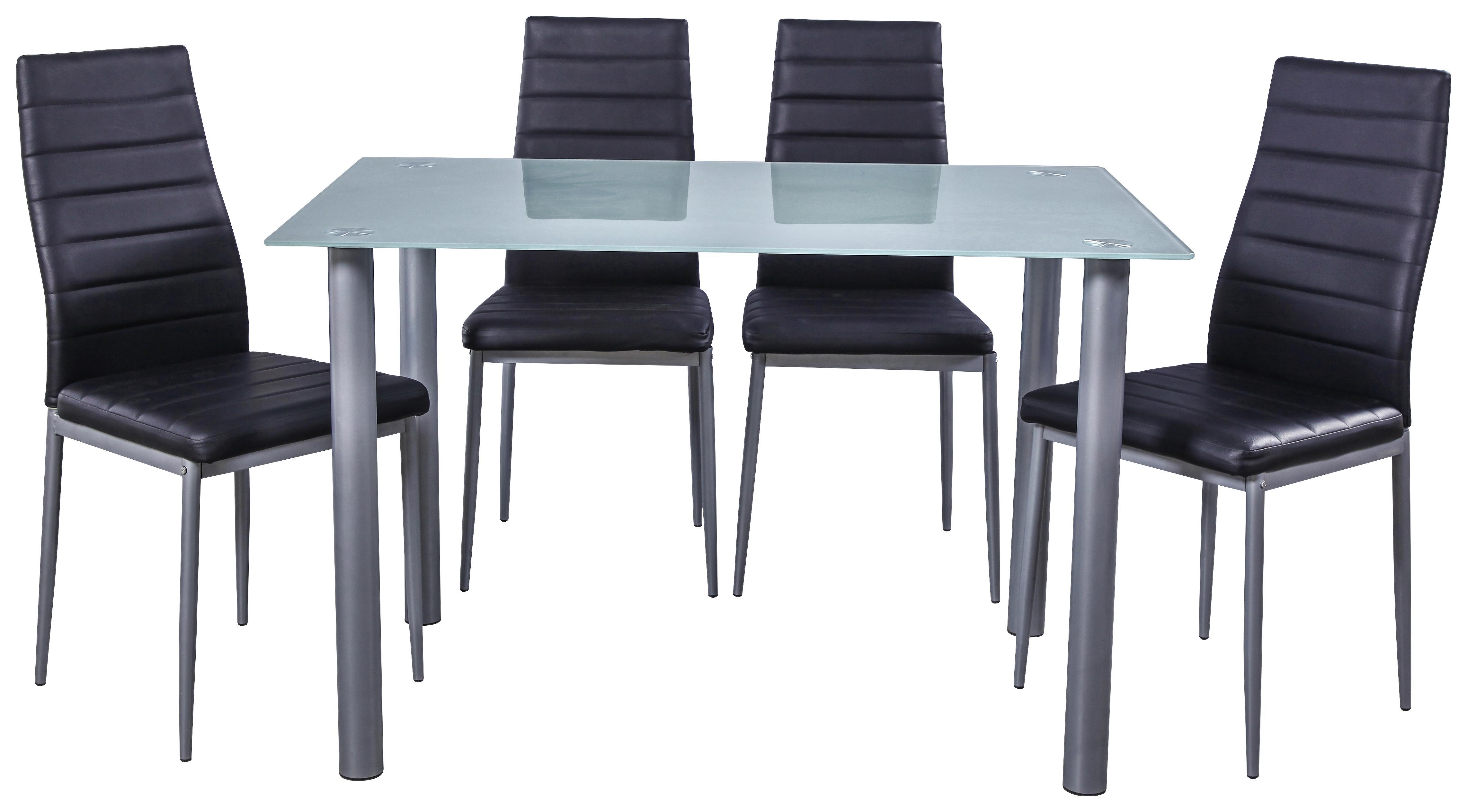 Tischgruppe Wels *ph* - Schwarz/Alufarben, KONVENTIONELL, Glas/Textil (120/75/80cm)