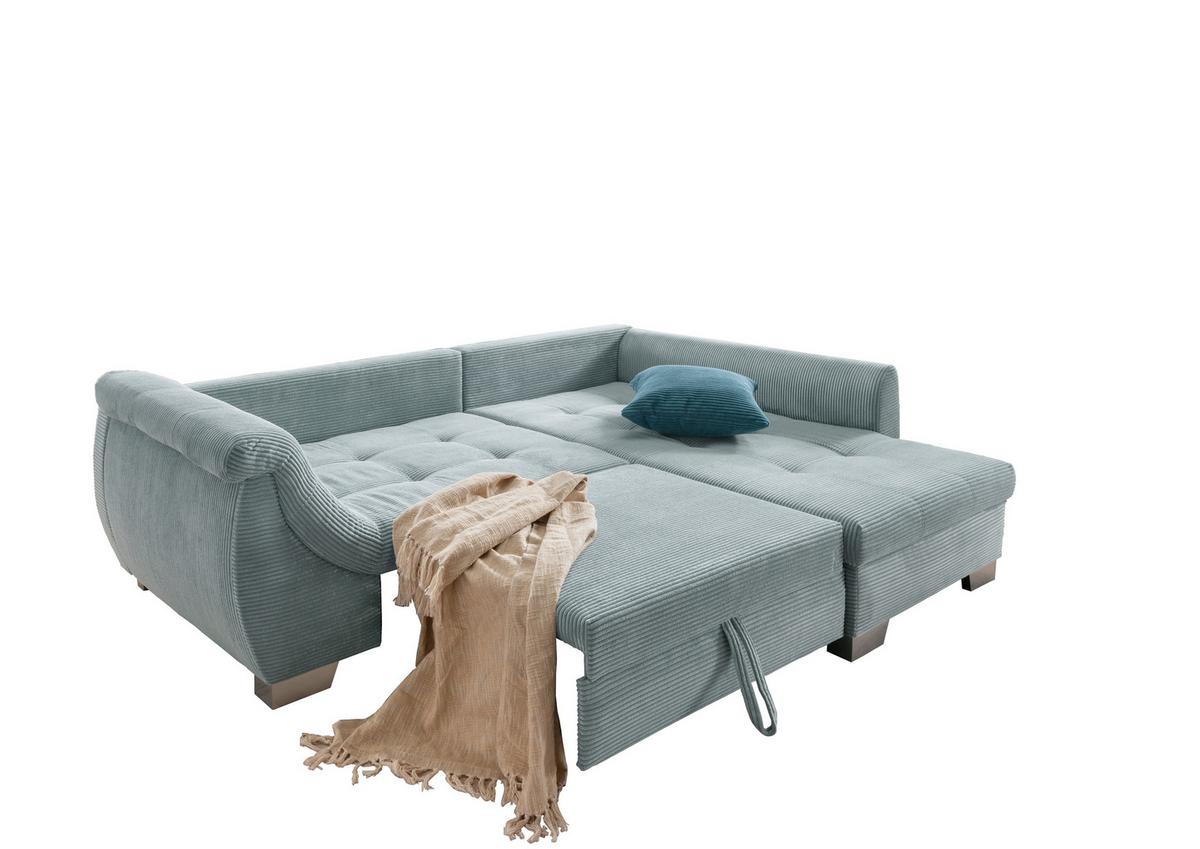 Ecksofa mit Schlaffunktion Flora Blau Kord - Blau/Silberfarben, Design, Textil (250/190cm) - MID.YOU