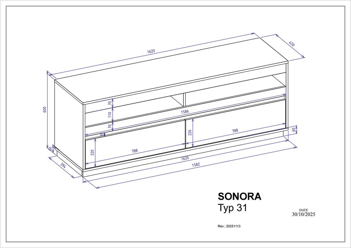 Lowboard Sonora Eiche Artisan B: 162cm - Kaschmir/Eiche Artisan, Design, Holzwerkstoff (162/60/45cm) - MID.YOU