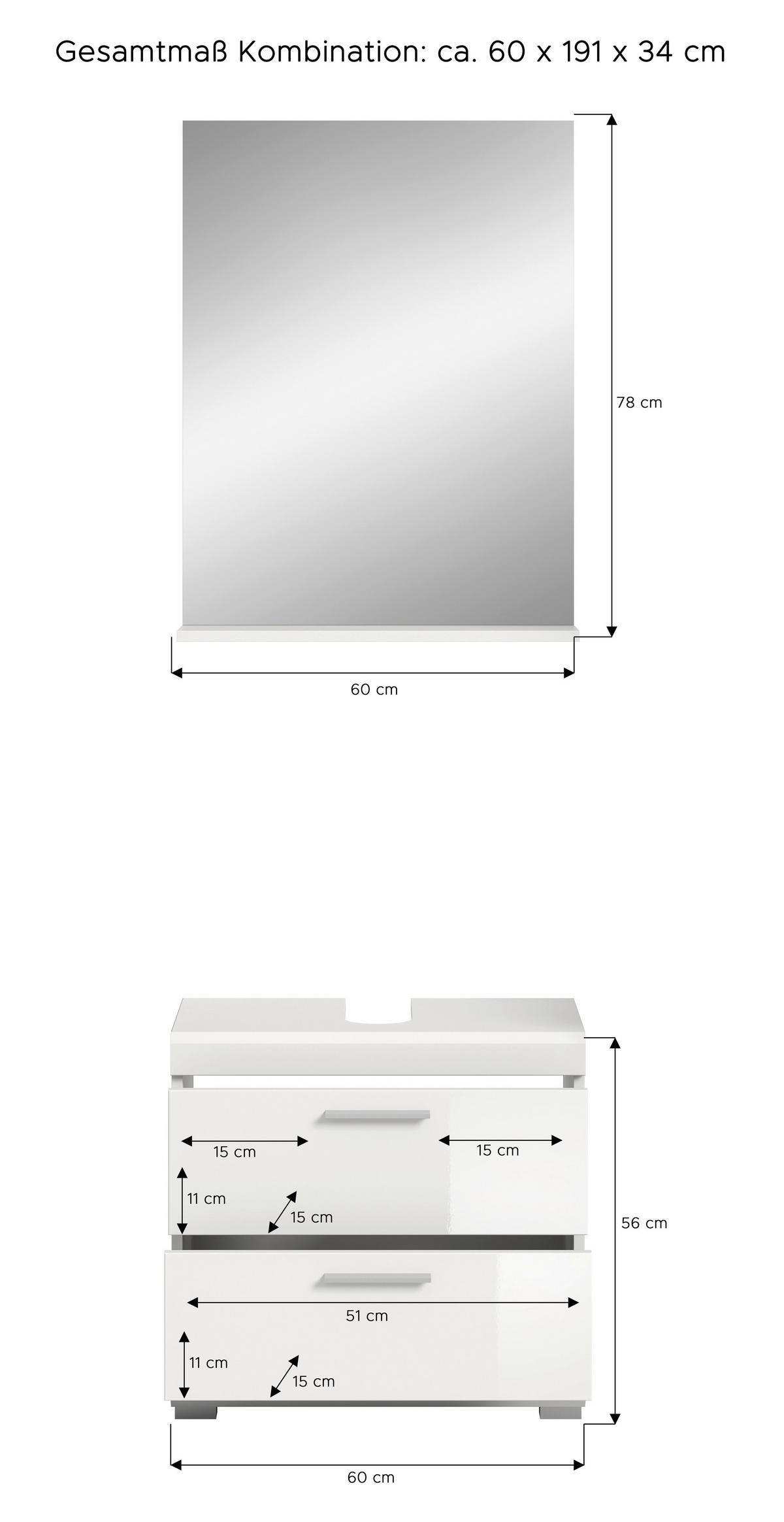 Badezimmer Scout Weiß B: 60 Cm - Weiß Hochglanz/Silberfarben, MODERN, Glas/Holzwerkstoff (60cm) - MID.YOU