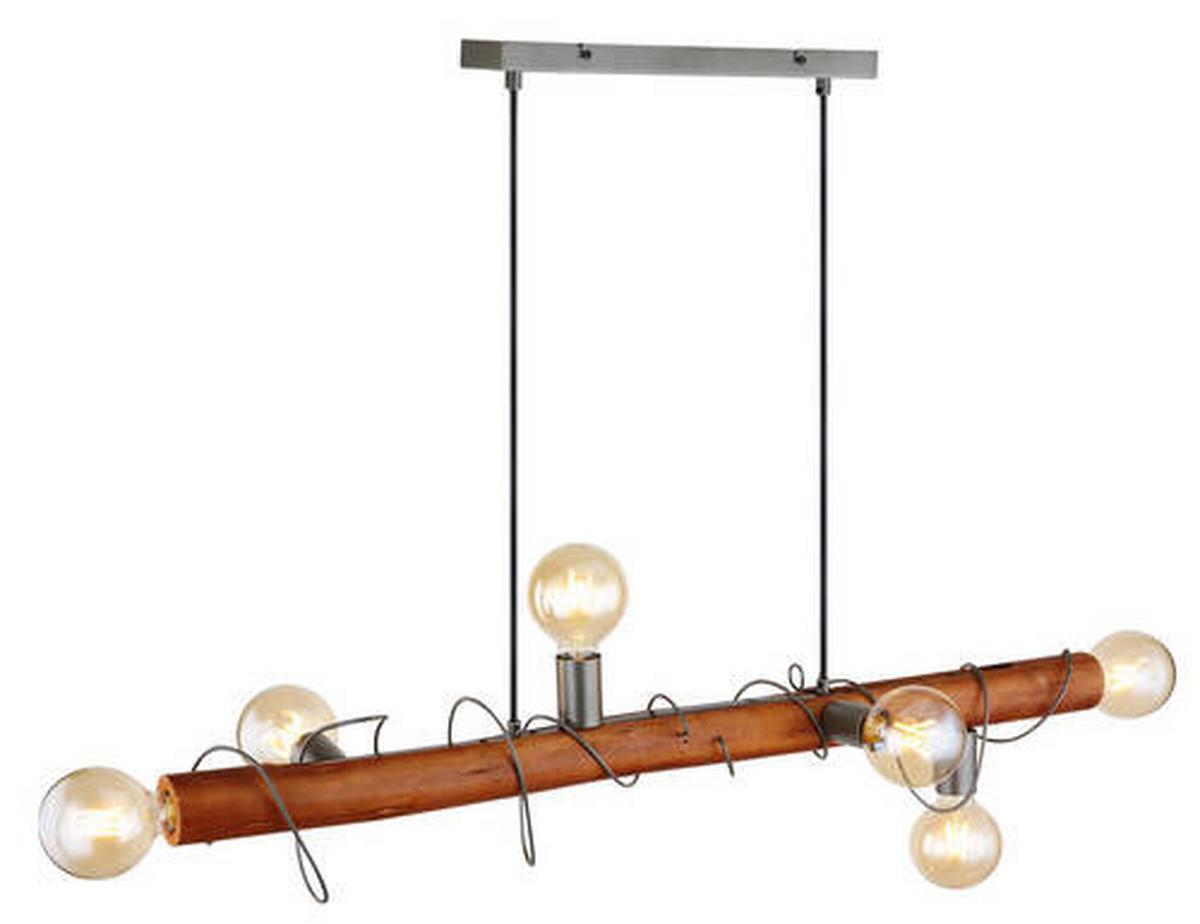 Hängeleuchte Alice H: 120 Cm 6-Flammig, Rustikal - Braun/Grau, Natur, Holz/Metall (100/20/120cm) - Globo