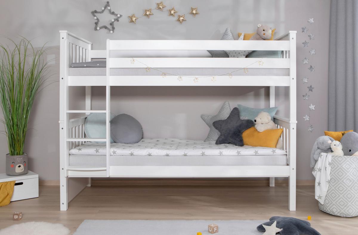 Etagenbett Sammy Weiß Kiefer Massiv 90 cm mit Leiter - Weiß, MODERN, Holz (90/200cm) - MID.YOU