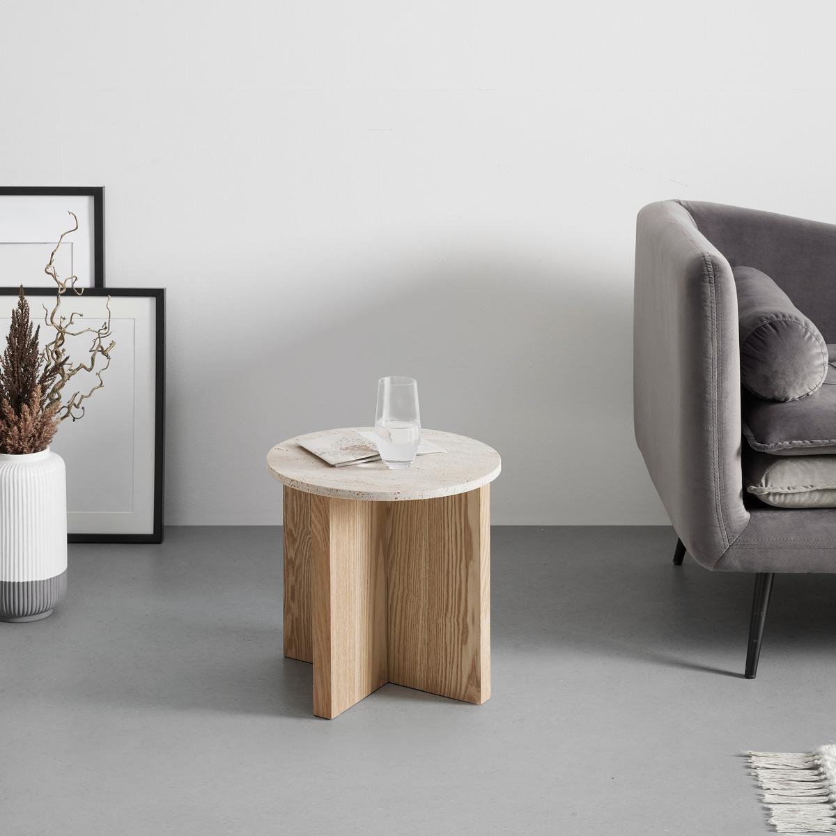 Príručný stolík MATERA p. 40 cm - prírodná farba, Modern, kompozitné drevo/kameň (40/39cm) - Premium Living