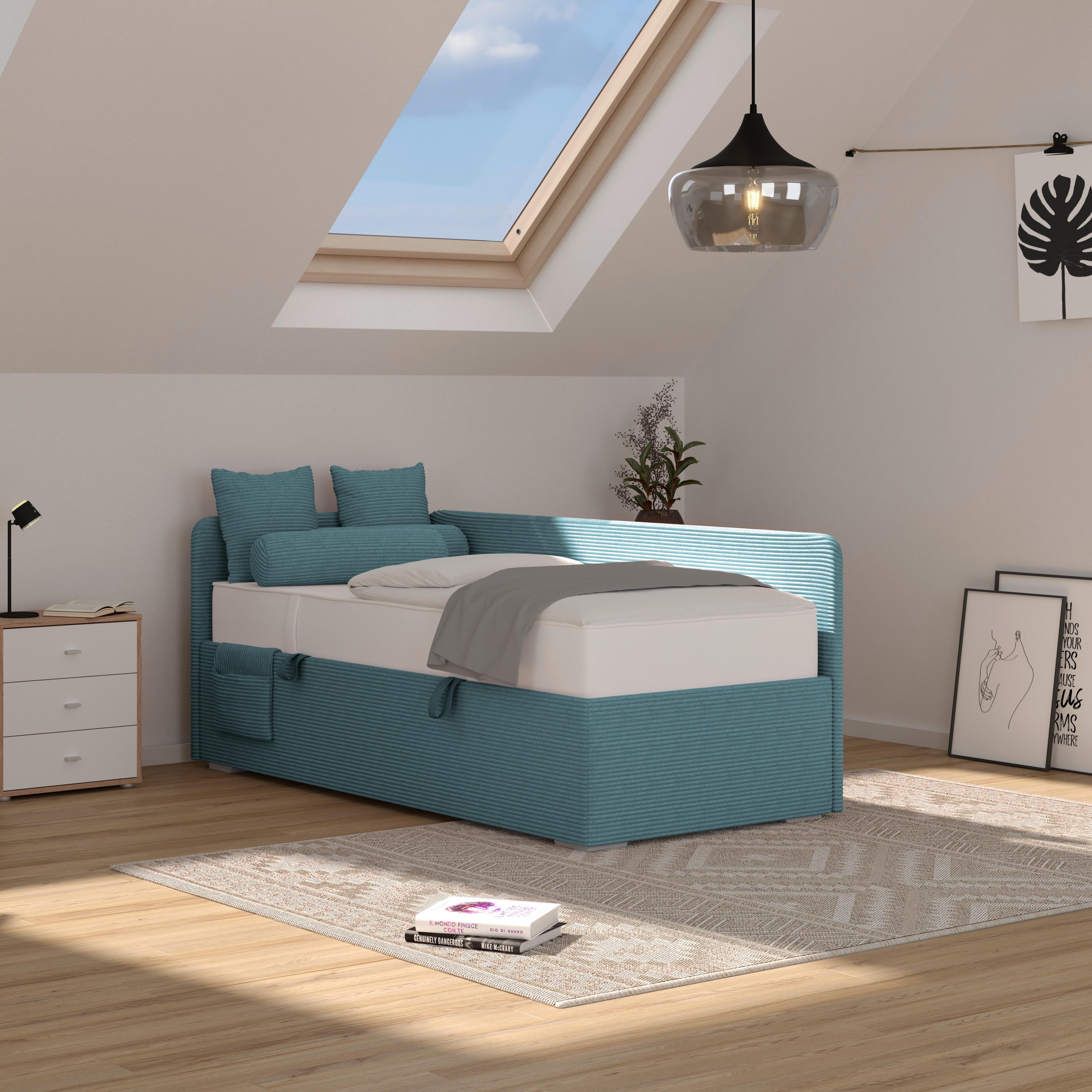 Kárpitozott Ágy Remi 90/200cm - kék/ezüstszínű, Modern, textil/fa (90/200cm)