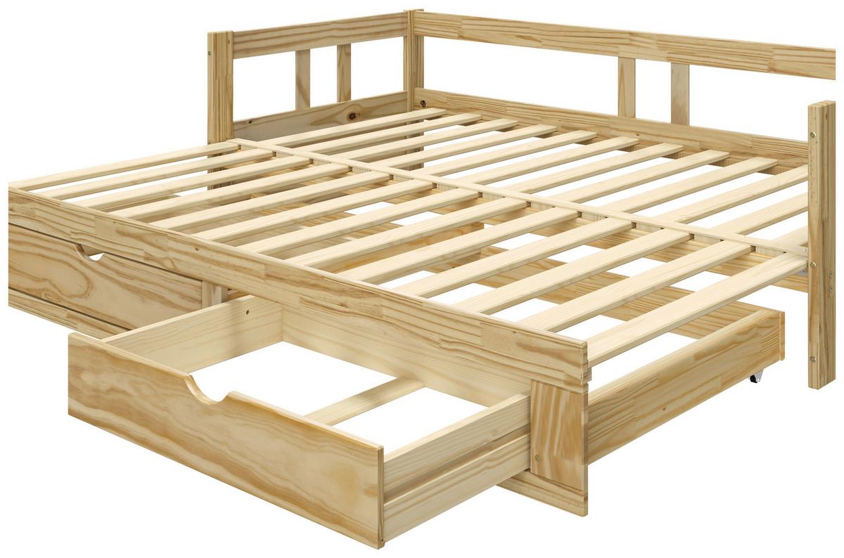 Ausziehbett Kiefer +lattenrost 90x200 cm Livio Natur - Naturfarben, MODERN, Holz/Holzwerkstoff (90/200cm) - MID.YOU