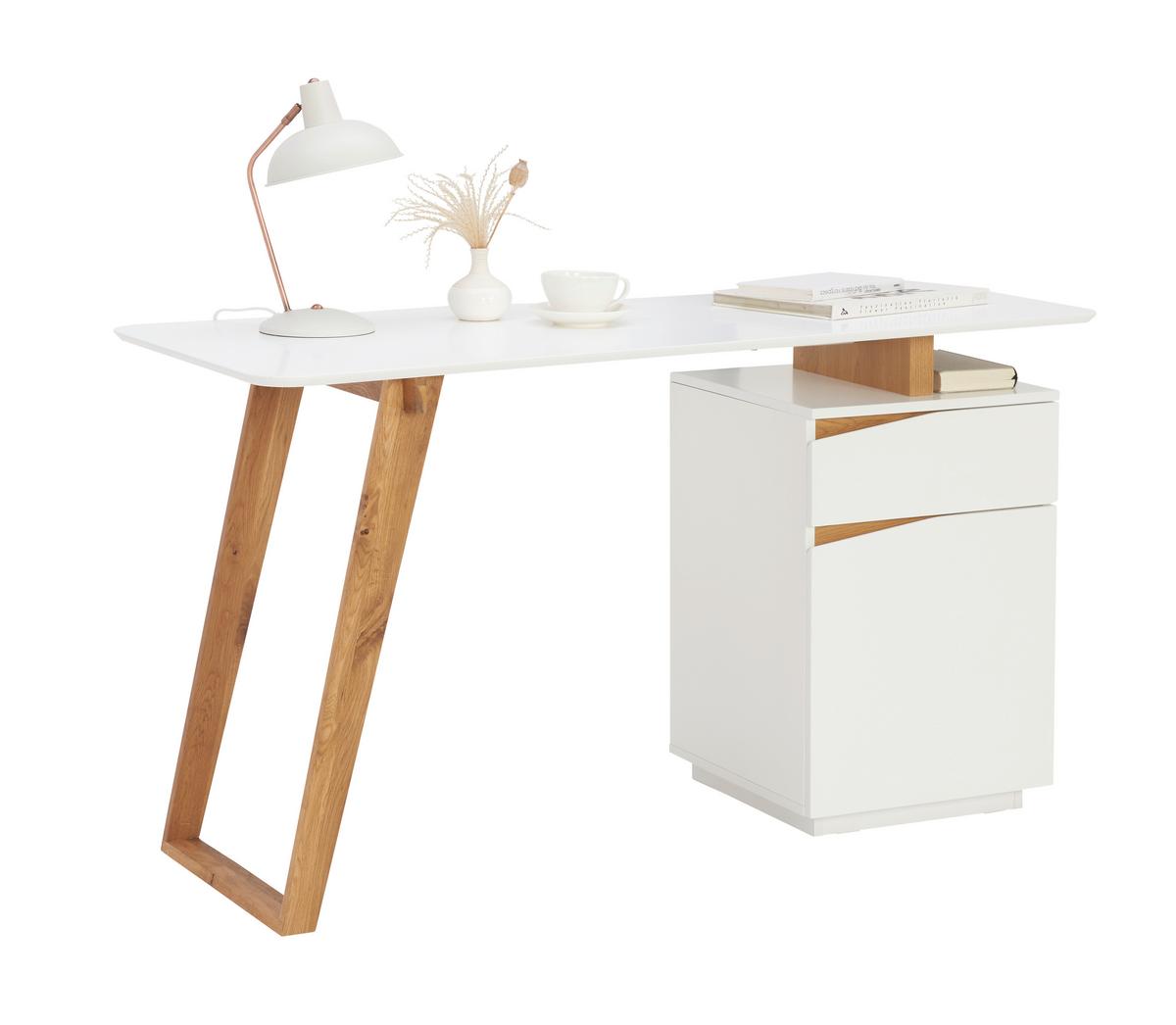 Schreibtisch mit Stauraum Padua B 140cm Weiß/Eiche - Eichefarben/Weiß, MODERN, Holz/Holzwerkstoff (140/45-60/76cm) - MID.YOU