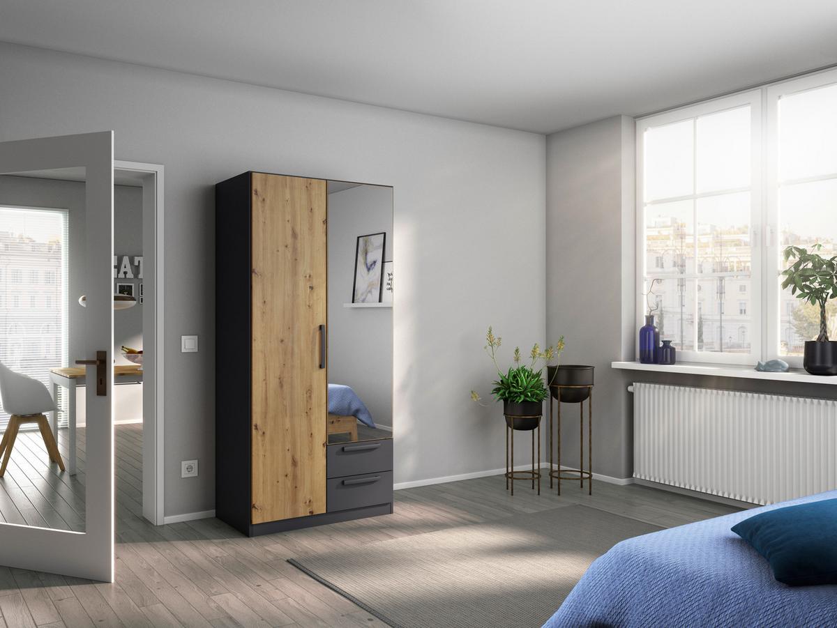 Drehtürenschrank Style-Up Eiche Artisan/Grau B: 91cm - Eiche Artisan/Grau, MODERN, Holzwerkstoff (91/197/54cm) - Rauch Möbel