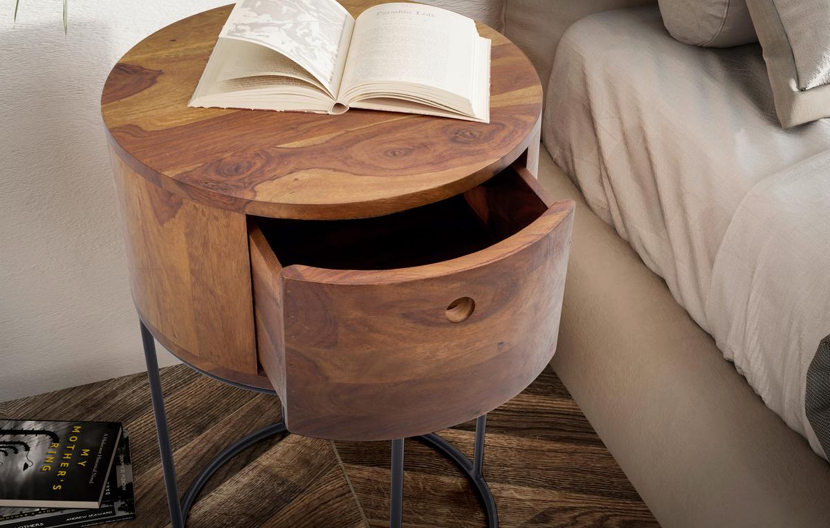 Nachttisch Sheeshamfarben L: 40 Cm - Sheeshamfarben/Schwarz, Design, Holz/Metall (40/40/60cm) - Livetastic