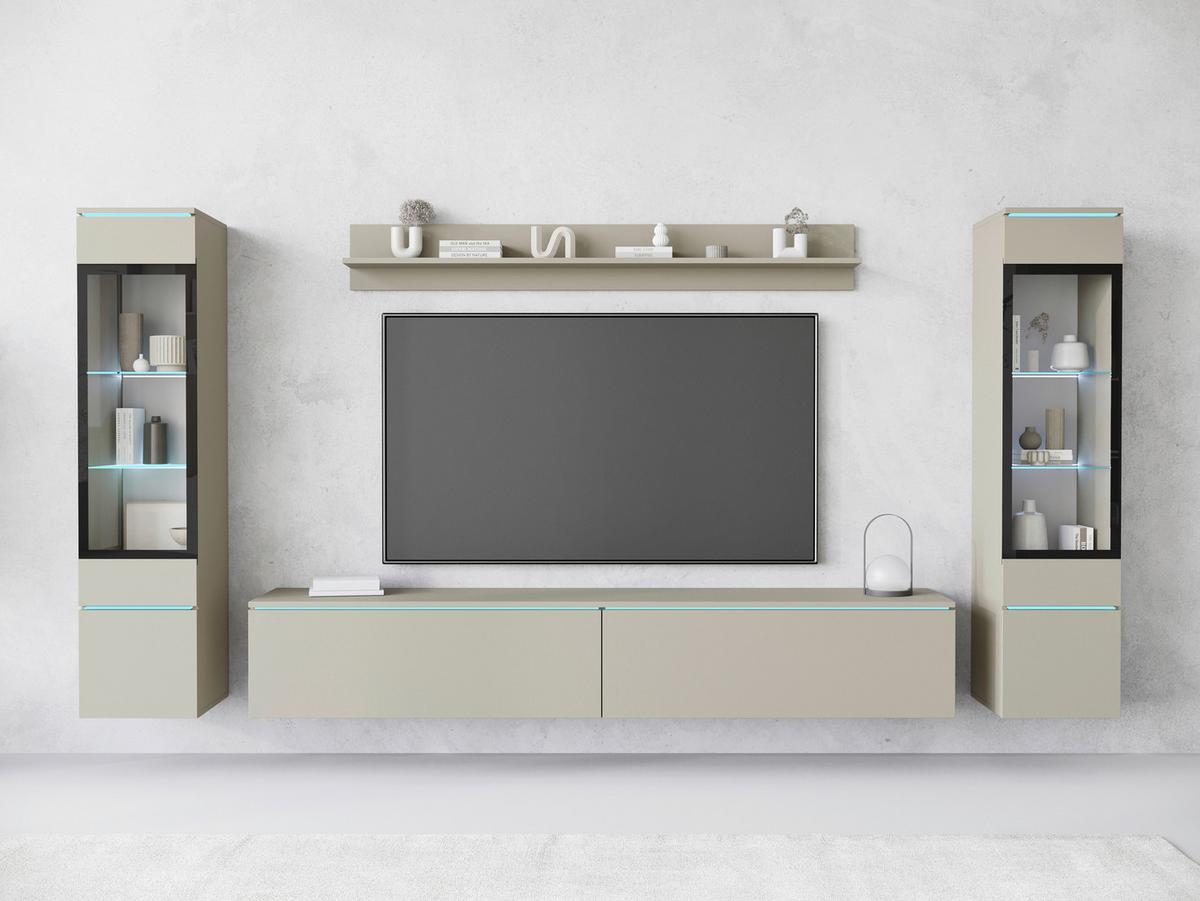 Wohnwand Vera II 4-Teilig Beige/Kaschmir B: 240 cm - Kaschmir/Beige, Trend, Glas/Holzwerkstoff (240/130/33cm)
