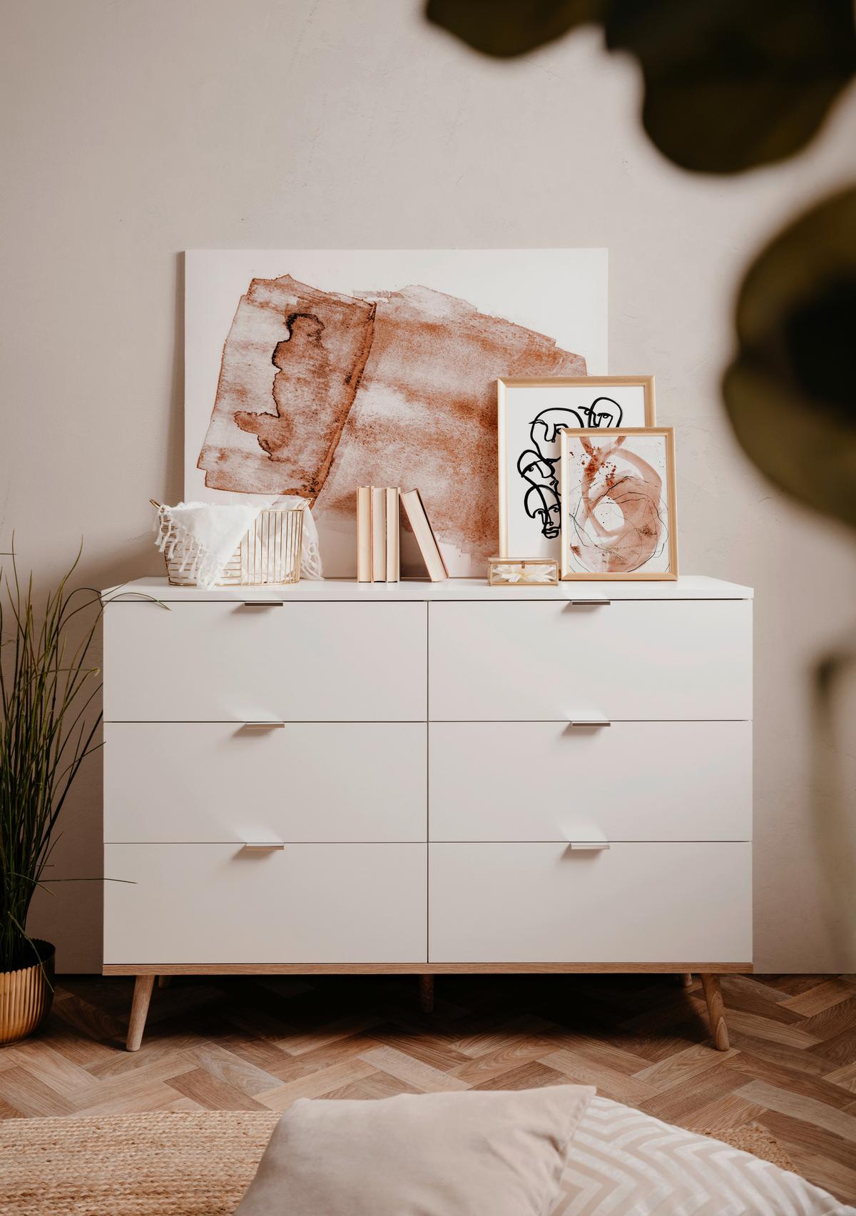 Kommode Göteborg Weiß/Sonoma Eiche B: 120 cm - Weiß/Sonoma Eiche, KONVENTIONELL, Holzwerkstoff (120/87/40cm) - MID.YOU