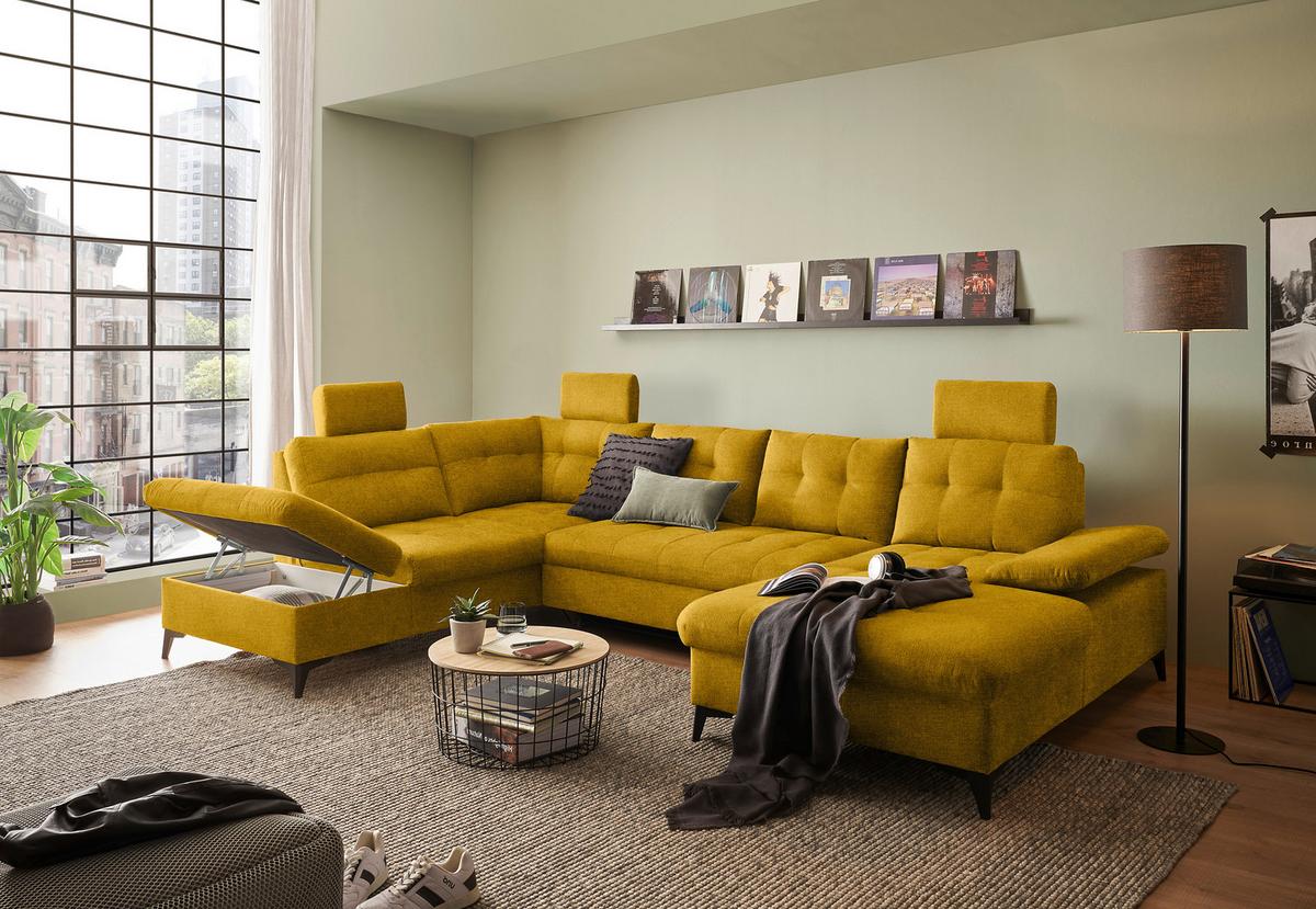 Wohnlandschaft Durban U Gelb U: 218/324/170 Cm - Gelb/Schwarz, KONVENTIONELL, Textil (218/324/170cm) - MID.YOU