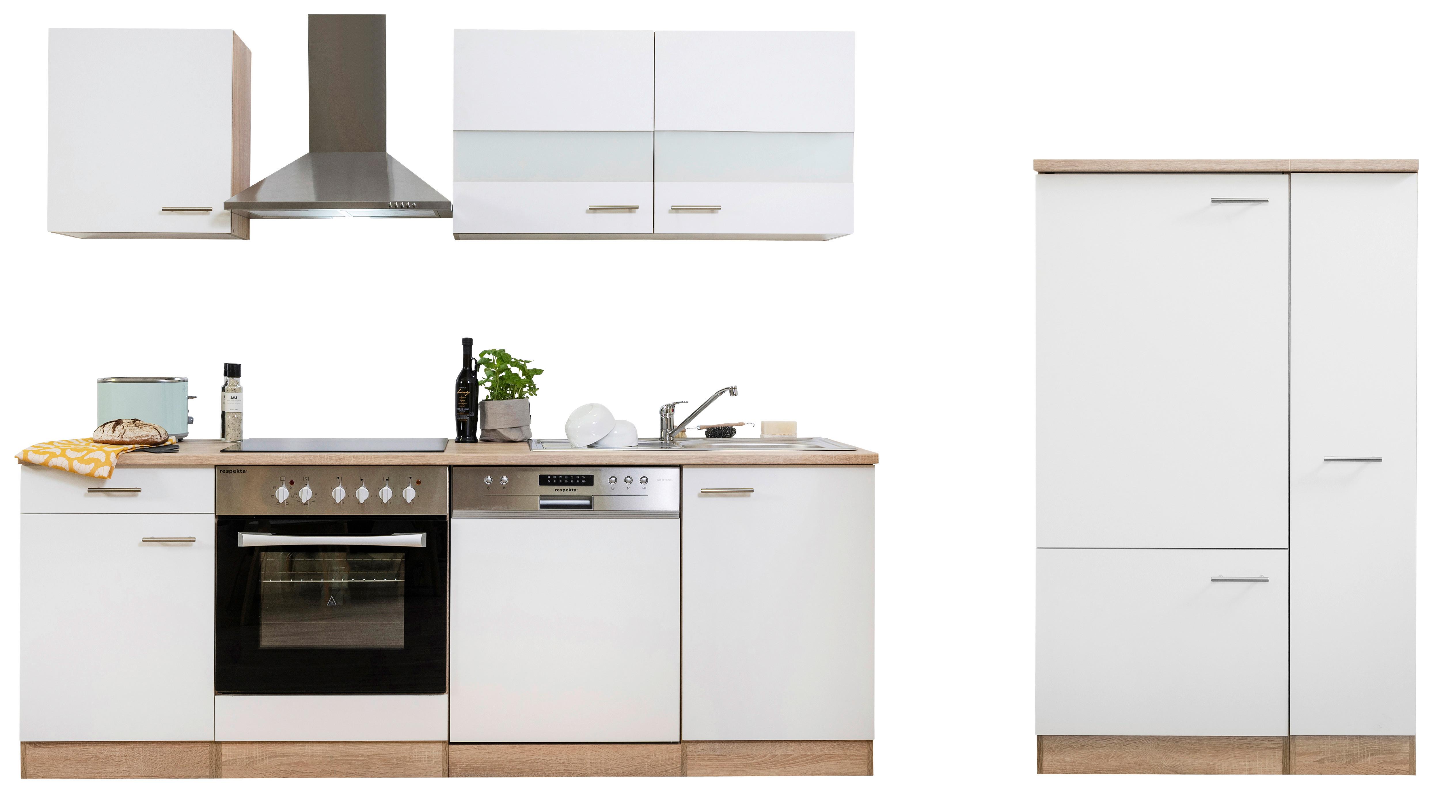 Küchenzeile ohne Geräte B: 310 cm Weiß/Eiche Dekor, Modern - Eichefarben/Weiß, Basics, Holzwerkstoff (310/200/60cm) - Respekta