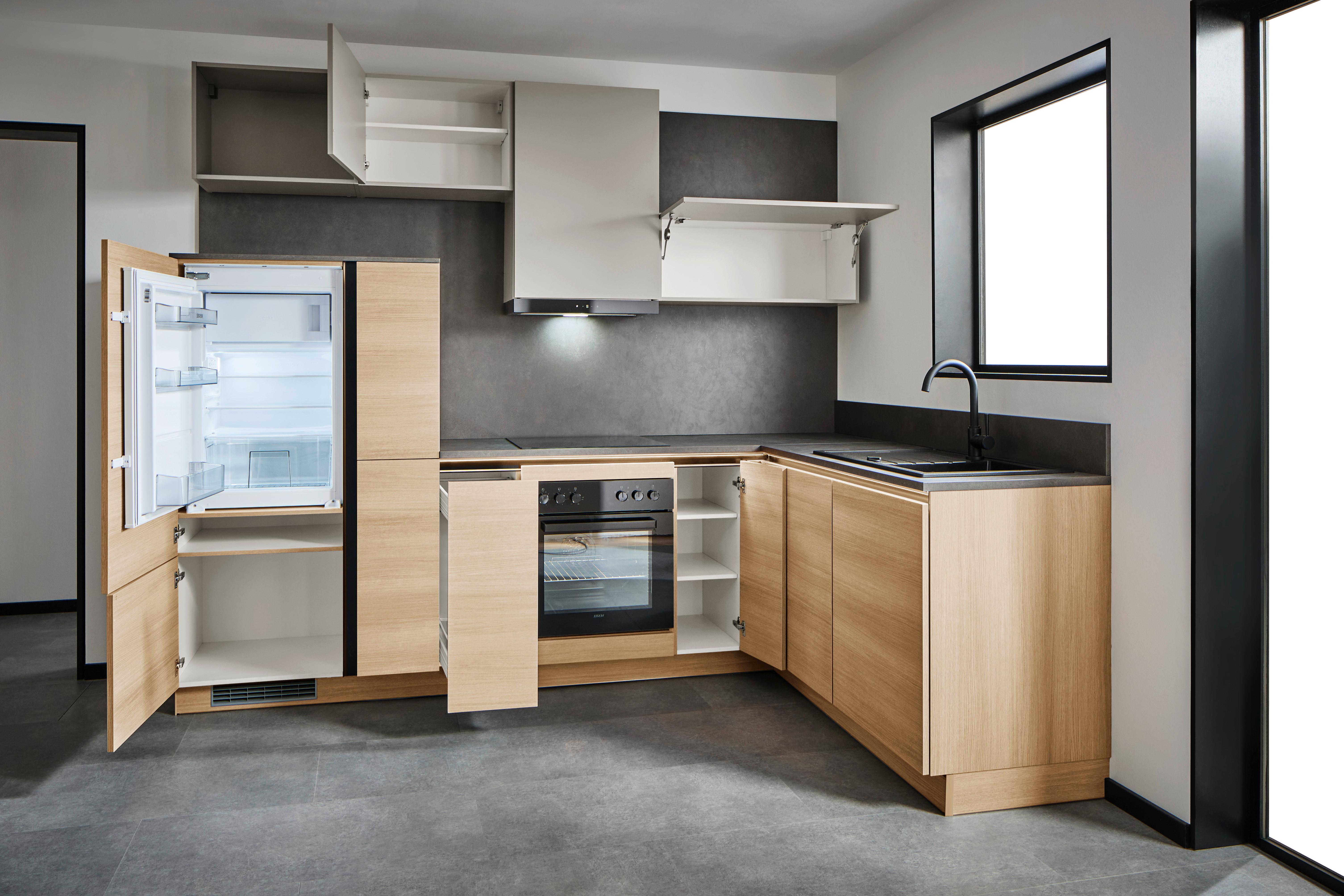 Eckküche Ip2200/ip3150 - Eichefarben/Hellgrau, Design, Holzwerkstoff (278/185cm) - Impuls