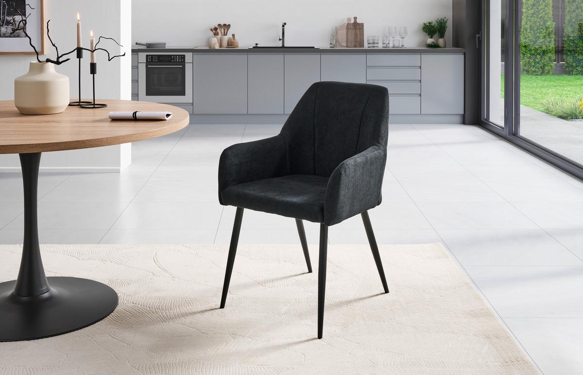 Armlehnstuhl Adelina Schwarz Gepolstert - Schwarz, LIFESTYLE, Textil/Metall (56/87/60cm) - MID.YOU