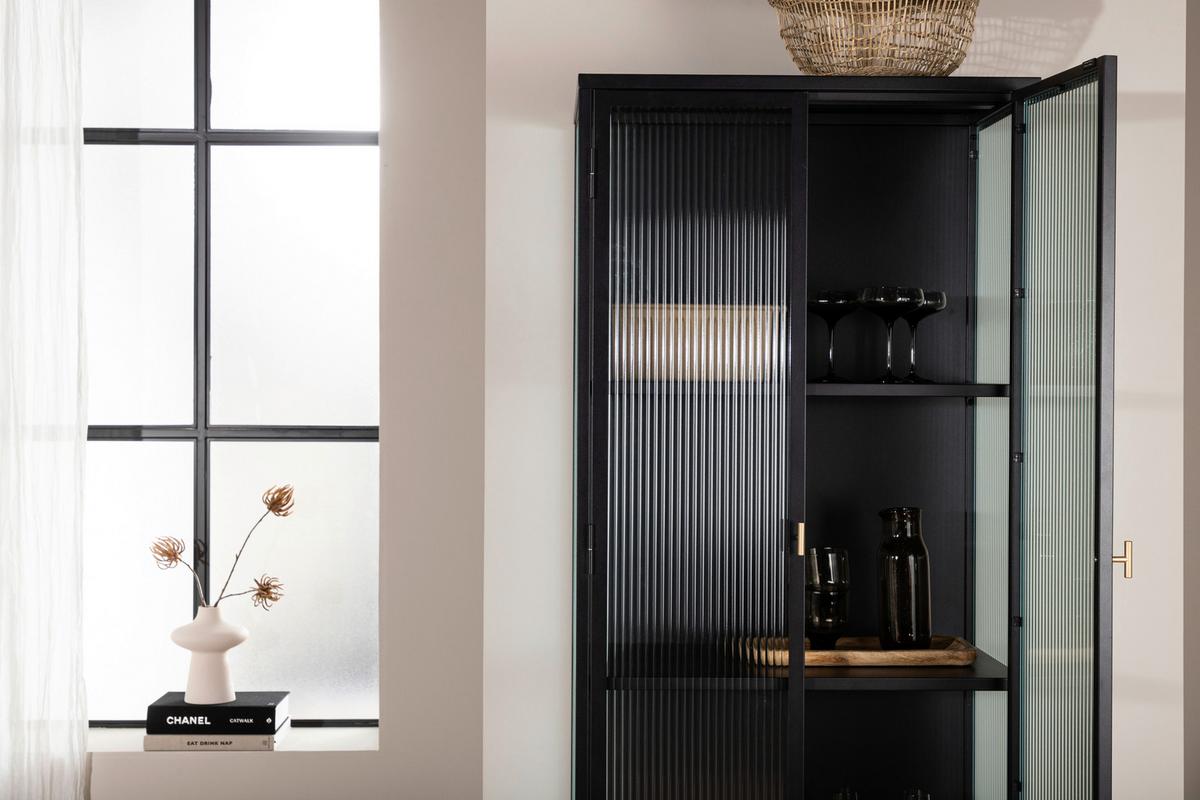 Highboard Garis - Schwarz, Design, Glas/Metall (70/160/40cm) - Livetastic