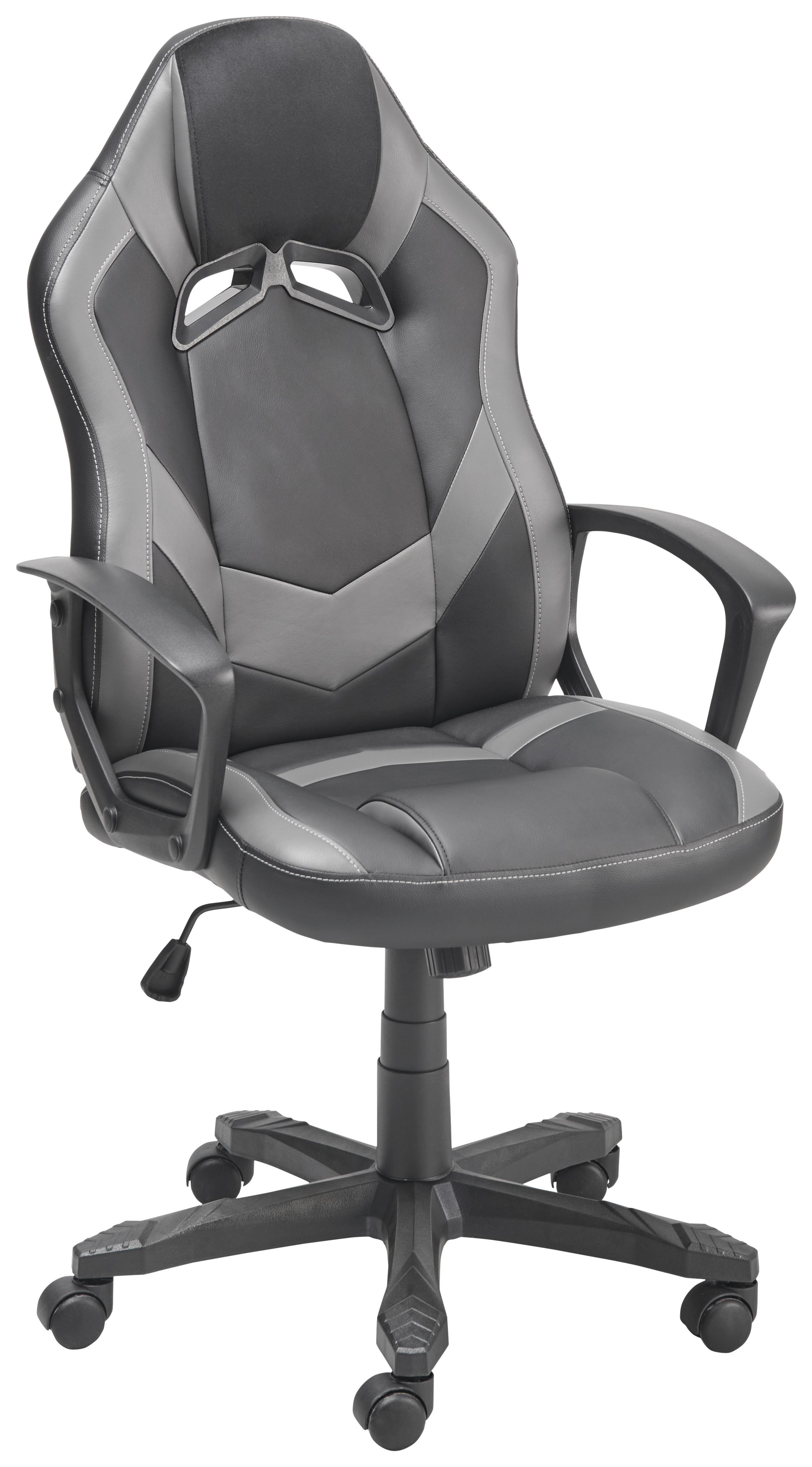 GAMINGSTUHL Lederlook: Grau/Schwarz - Schwarz/Grau, LIFESTYLE, Kunststoff/Textil (60/107-117/69cm) - MID.YOU