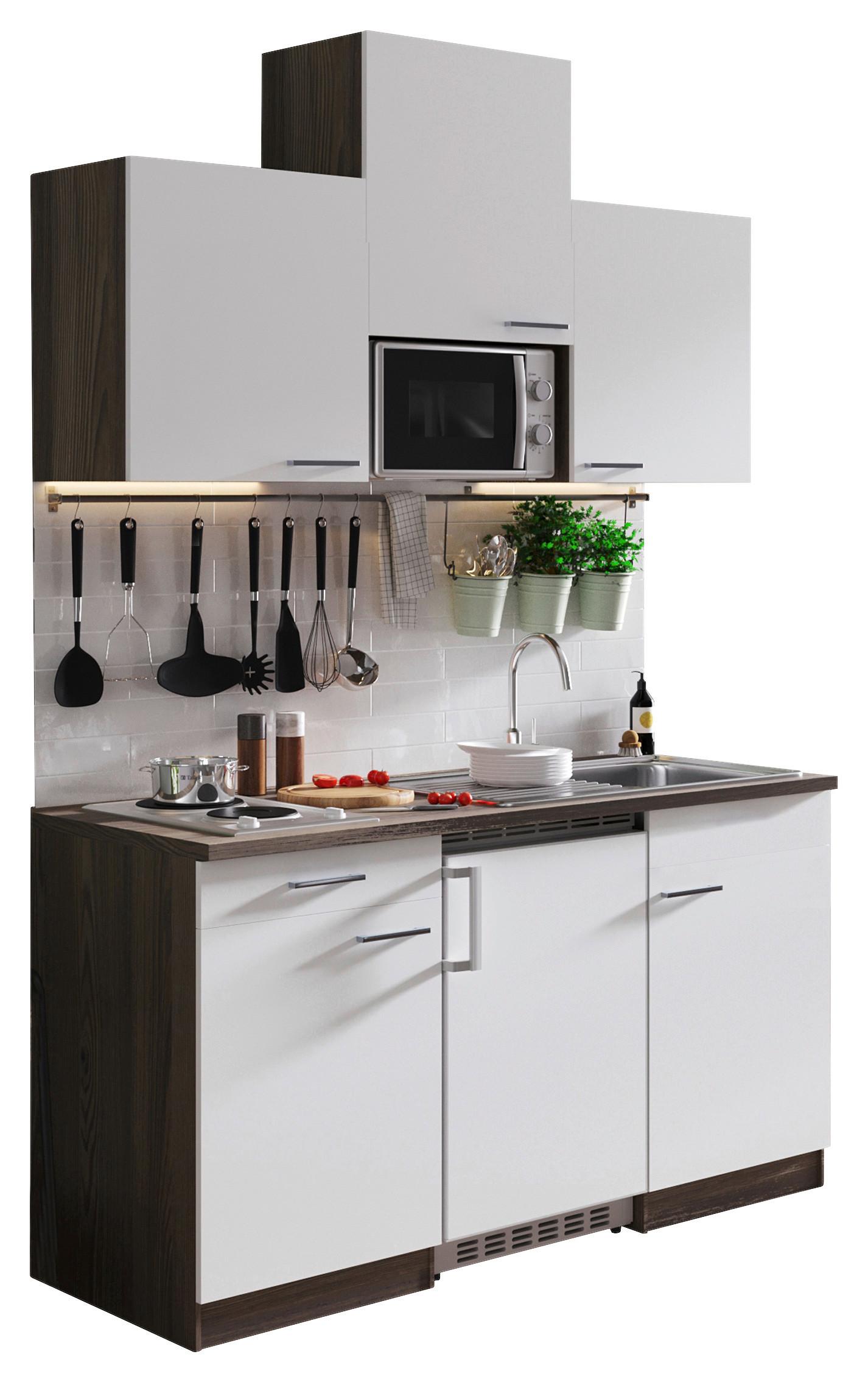 Miniküche Oliver Singleküche 150 cm - Eichefarben/Weiß, Basics, Holzwerkstoff (150cm) - Respekta