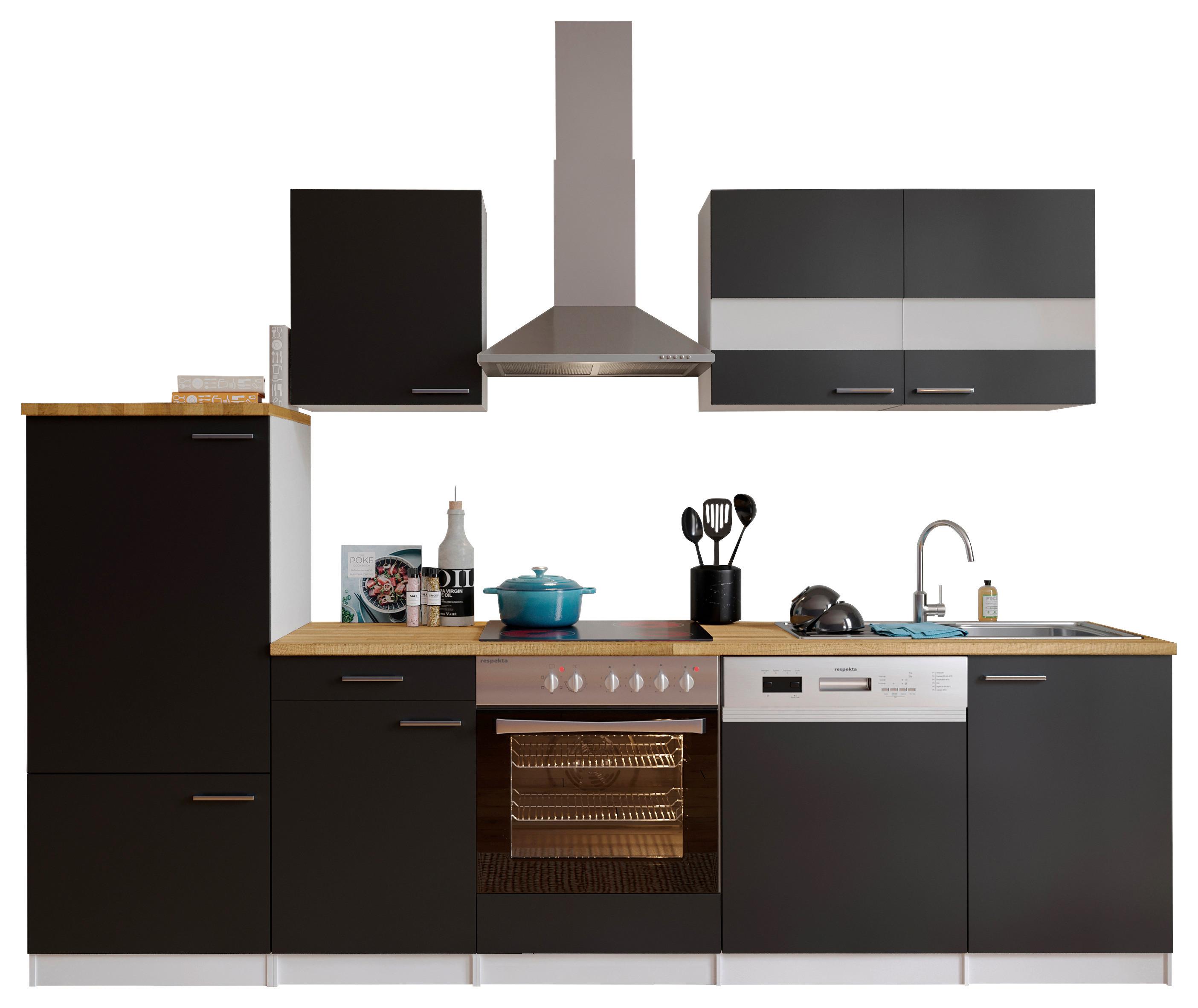 Küchenzeile ohne Geräte B: 280 cm Schwarz/Weiß/Eiche Dekor - Eichefarben/Schwarz, Basics, Holzwerkstoff (280/200/60cm) - Respekta