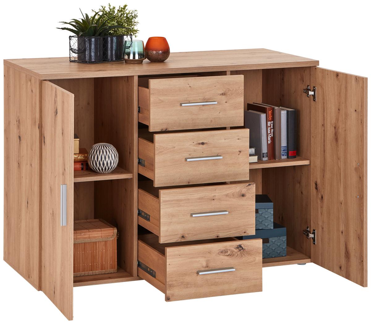 Kommode B 120cm Trio New, Eiche Dekor - Eichefarben/Grau, MODERN, Holzwerkstoff (120/86/50cm)