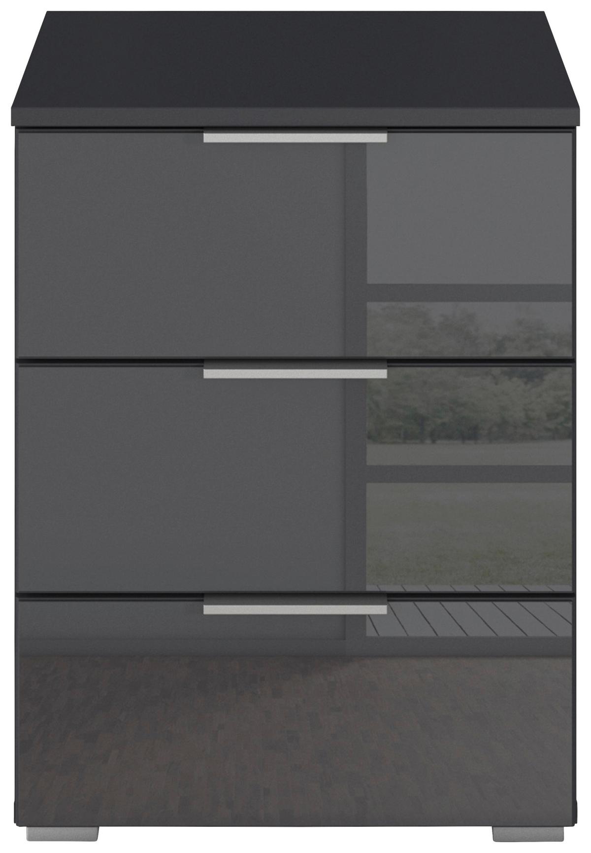 Nachkästchen Grau Metallic Dekor H: 62 Cm, Mars 3l-Glas - Grau Hochglanz/Alufarben, KONVENTIONELL, Glas/Holzwerkstoff (47/62/42cm)