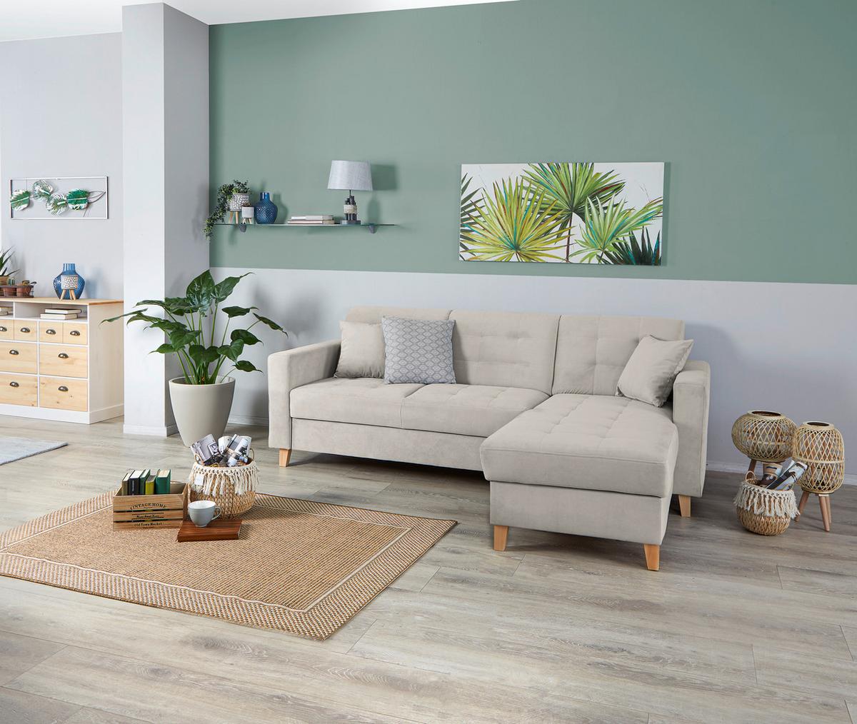 Ecksofa Bergen - Hellgrau/Naturfarben, Design, Textil (231/160cm) - Luca Bessoni