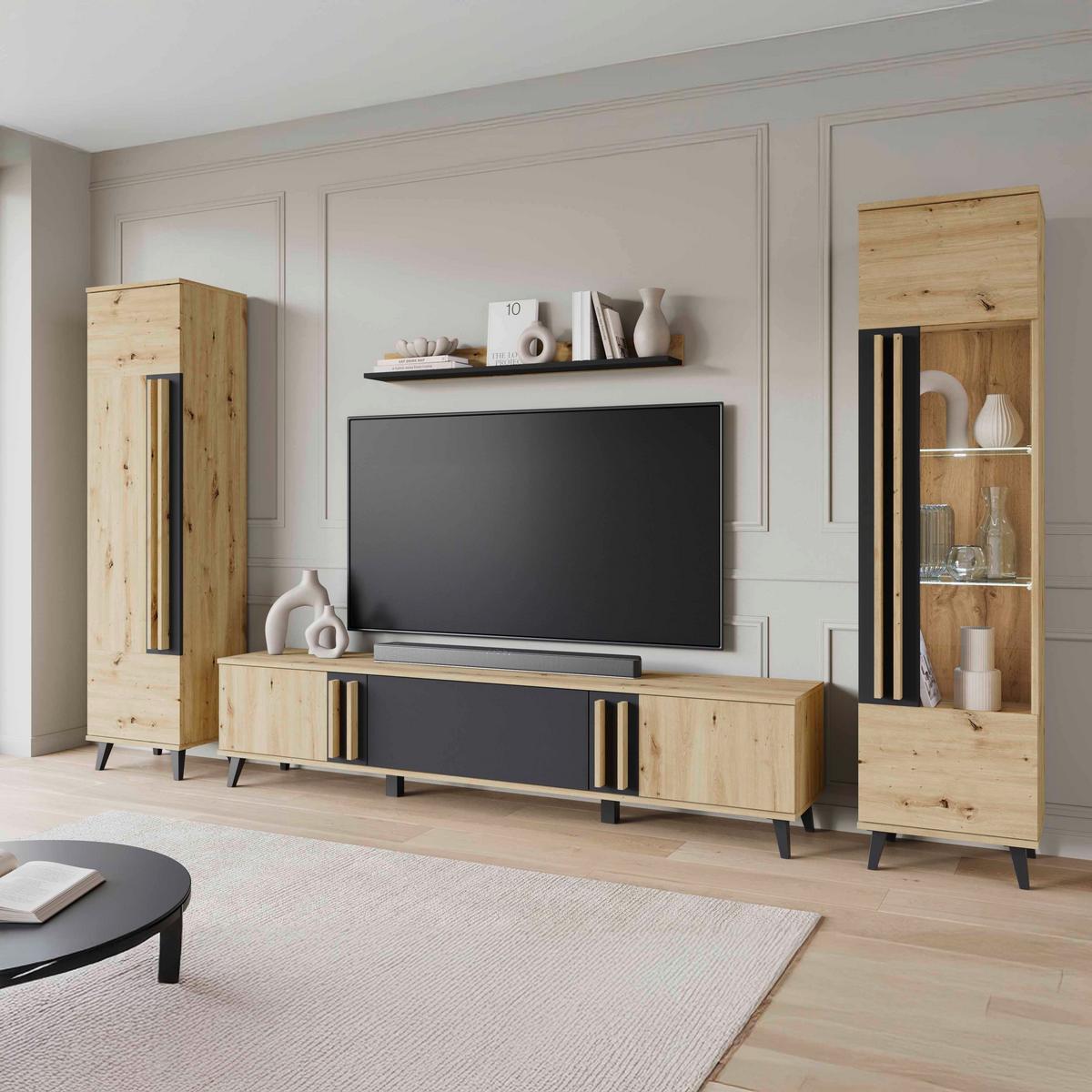 OBÝVACÍ STĚNA HELSINKI 02 - černá/dub artisan, Trend, kompozitní dřevo/plast (260/159,5/33cm)