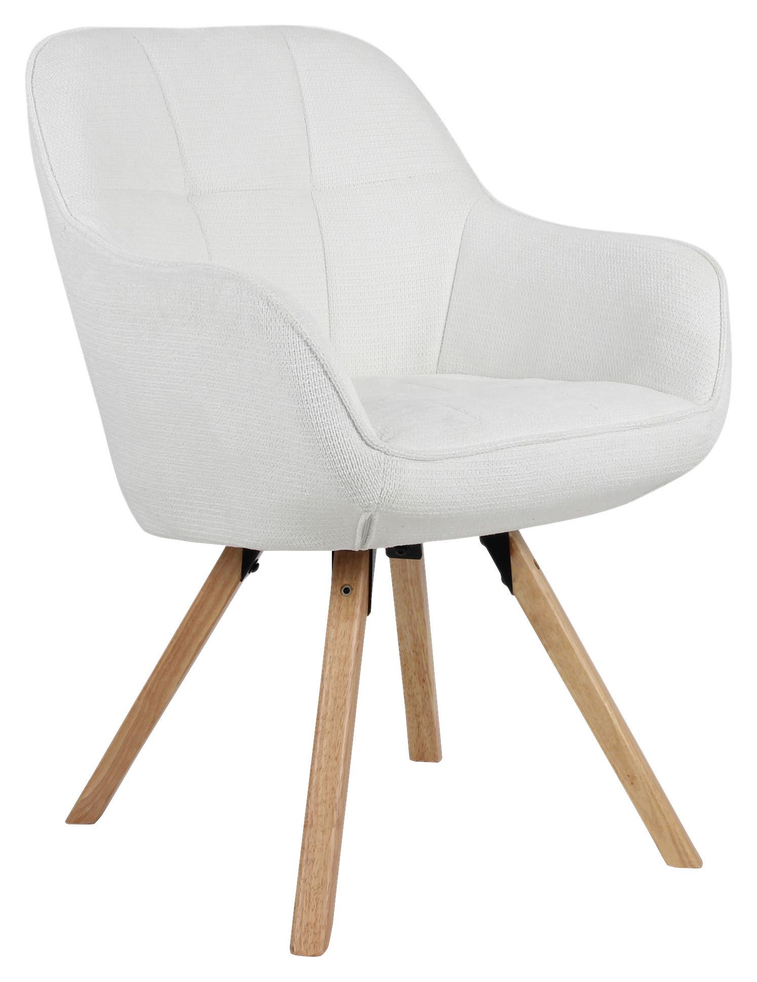 Stolička s podrúčkami COSIMA - biela/prírodná farba, Design, kov/drevo (59/84/61cm)