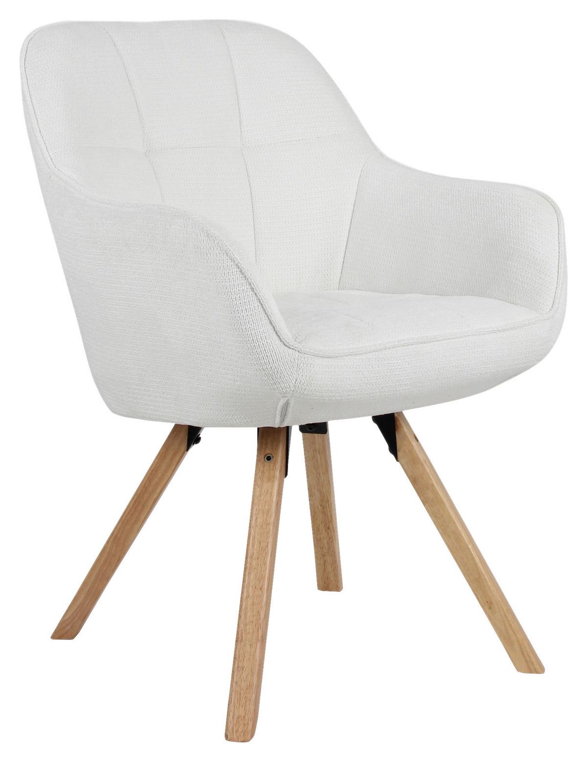 Stolička s podrúčkami COSIMA - biela/prírodná farba, Design, kov/drevo (59/84/61cm)