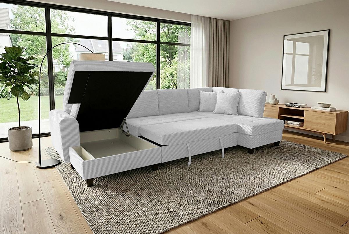 Wohnlandschaft Moritz Silber U-Form:155x324x178 Cm - Silberfarben, Trend, Textil (155/324/178cm)